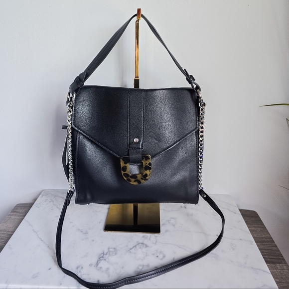 ZARA, New, Black Vegan Leather Tortoise Silver Chain Crossbody Handbag Purse - Picture 12 of 12